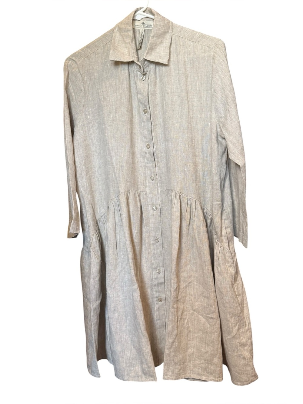 Crown Linen Designs New Linen Shirt Dress Tunic Beige Size S - Picture 2 of 8
